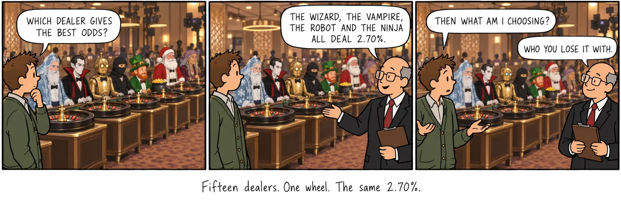 Quindici croupier. Una ruota. Lo stesso 2,70%.