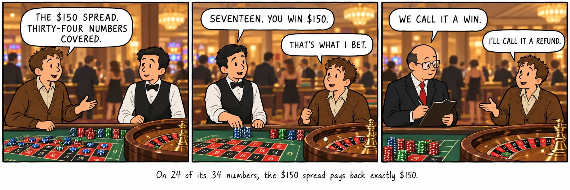 Su 24 dei suoi 34 numeri, il tappeto da $150 restituisce esattamente $150.